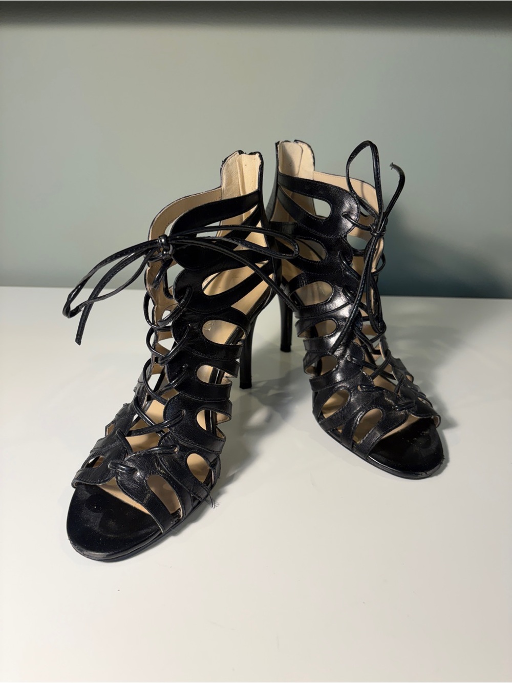 Nine West Black Lace-Up Cutout High Heel Sandals